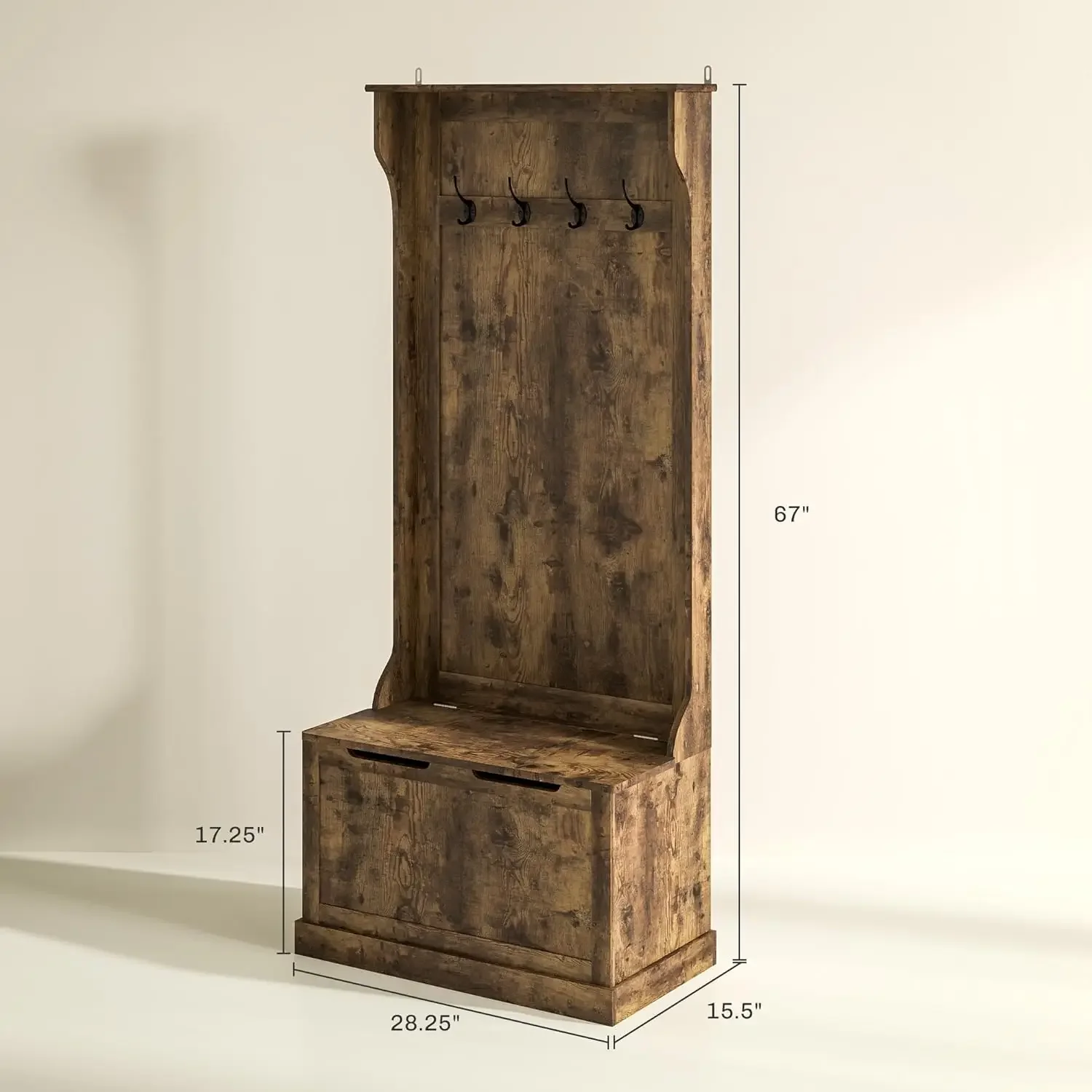 3-in-1 Hall Tree with Shoe Storage, Standing Coat Rack with Shoe Bench, Entryway Organizer with Four Hooks, Rustic Brown