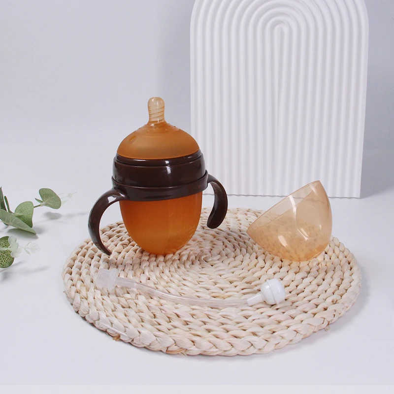 1 Pcs Baby Bottle 150/240ml Nanosilver Wide Mouth Nipple With Handle Food Silicone Emulait Bottle Anti Colica For Baby