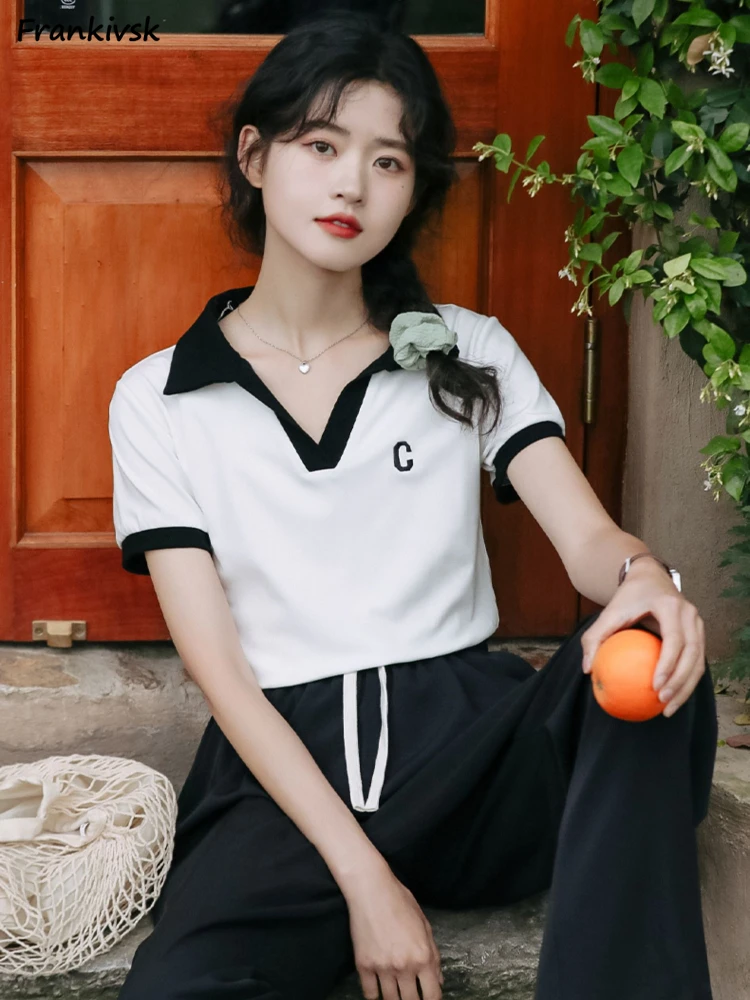 

Женские футболки, простая модная новая уличная одежда контрастных цветов, повседневный укороченный топ для колледжа, универсальный облегающий дышащий топ в Корейском стиле