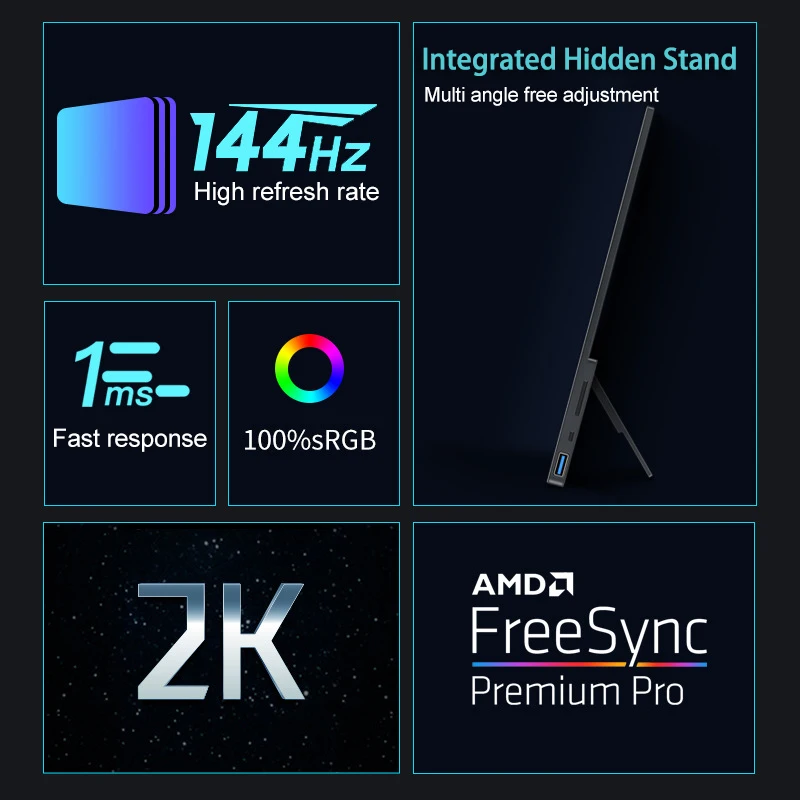 15.6 ġ 2K 144Hz ġũ ޴  2560x1440p 1MS FreeSync  IPS ũ ÷ PC ž Xbox PS4, 5 ġ, windows, macos 