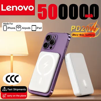 Lenovo 500000mAh Wireless Magnetic Power Bank Portable PD22.5W Fast Charger For Magsafe Auxiliary Battery For Xiaomi iPhone 2026 1