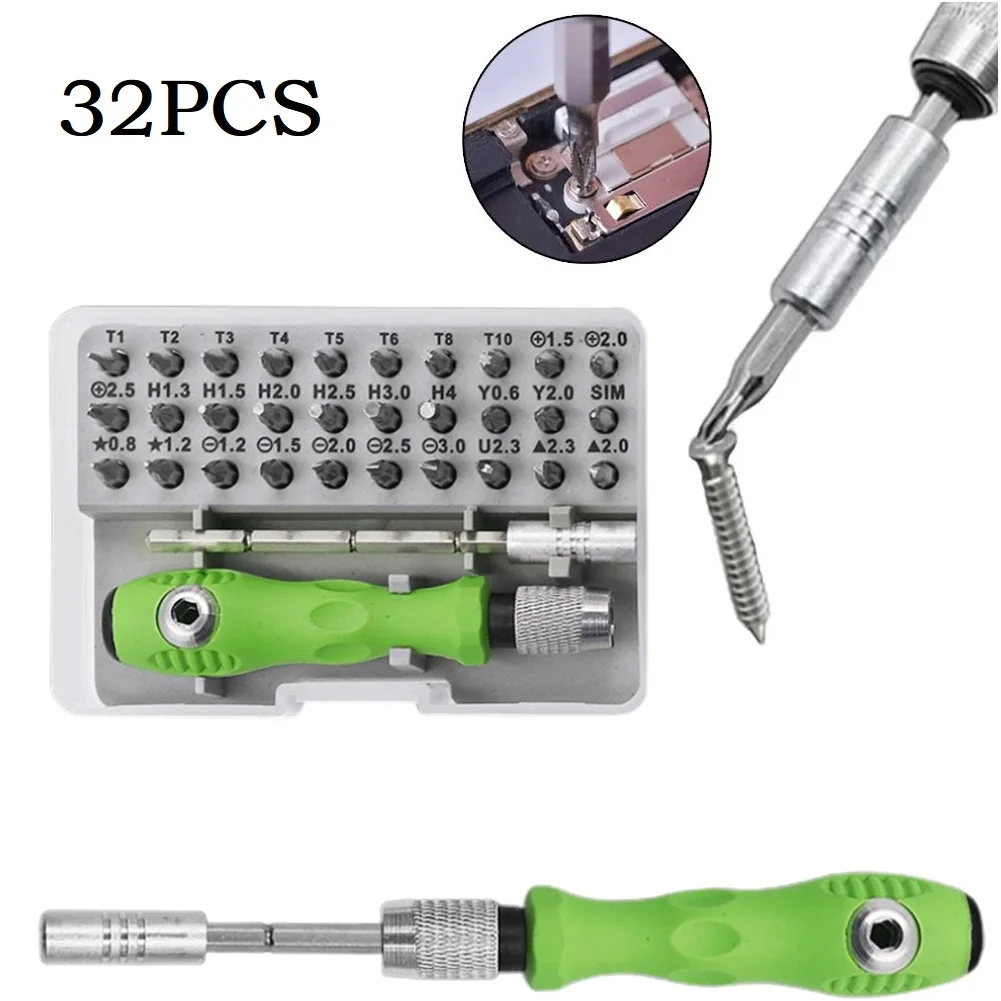 

32 In 1 Non-slip Magnetic Screwdriver Bits Repair Torx Ratchet Screw Driver Hexagonal Handle Manual Maintenance Tool