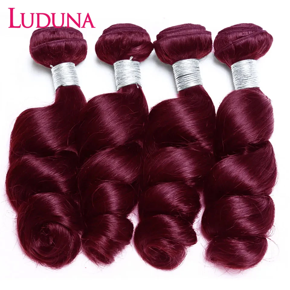 Luduna Burgundy Loose Wave Bundles With Closure 99J Bundles Human Hair With Lace Closure Brazilian Loose Wave Hair Extensions