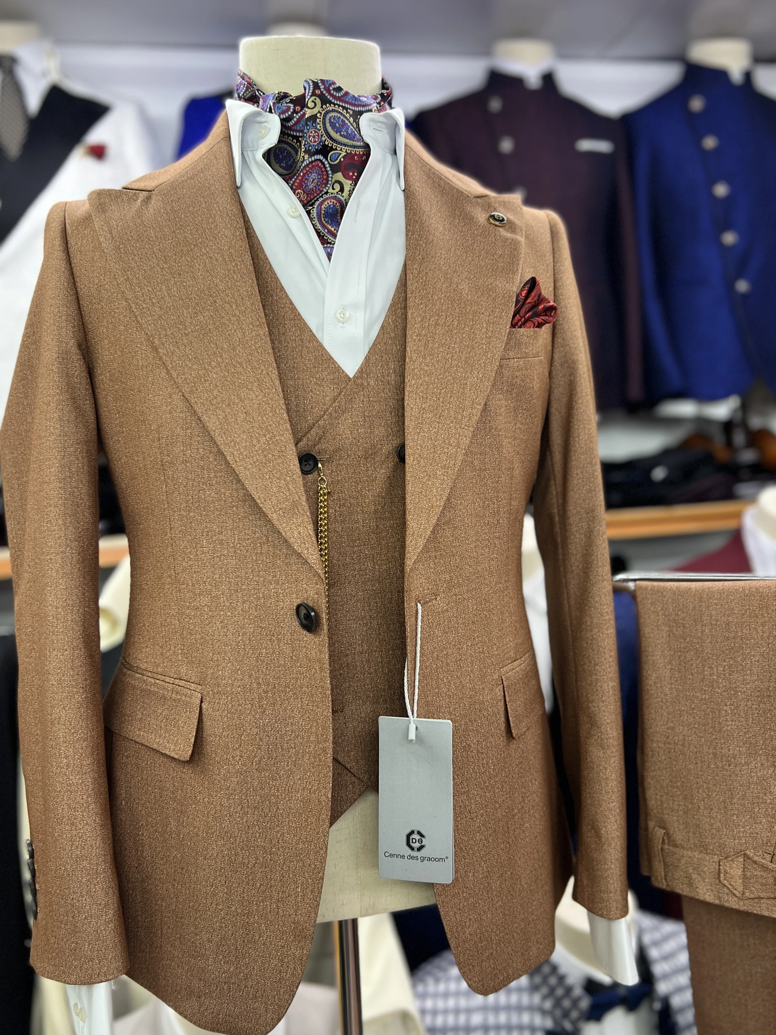 Cenne Des Graoom Brown Suits For Men Tailor-Made Wedding 3 Pieces