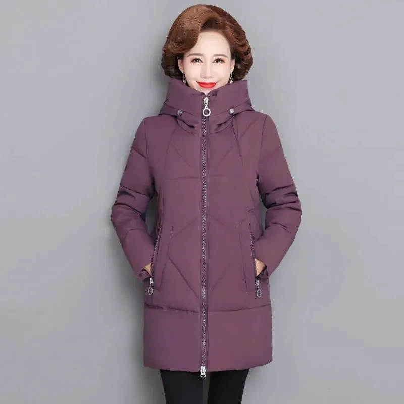 Cotton Padded Jacket Women's Parka 2022 New Winter Coats Long Sleeve Zipper Hooded Casual Middle-aged Clothes Mid-Length Outwear
