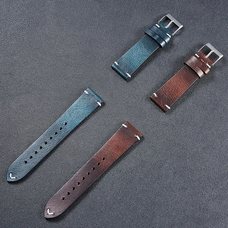Handmade Retro Red Brown Leather Quick Release Watch Strap - Calfskin Sport Bracelet Accessory