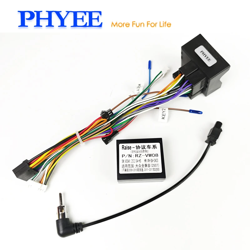 Kabelbaum CAN Bus Decoder, Mini-ISO/Quadlock 40/52 Pin, 16Pin Android Kabel, für VW Golf Jetta Polo Passat, Leon, Octavia