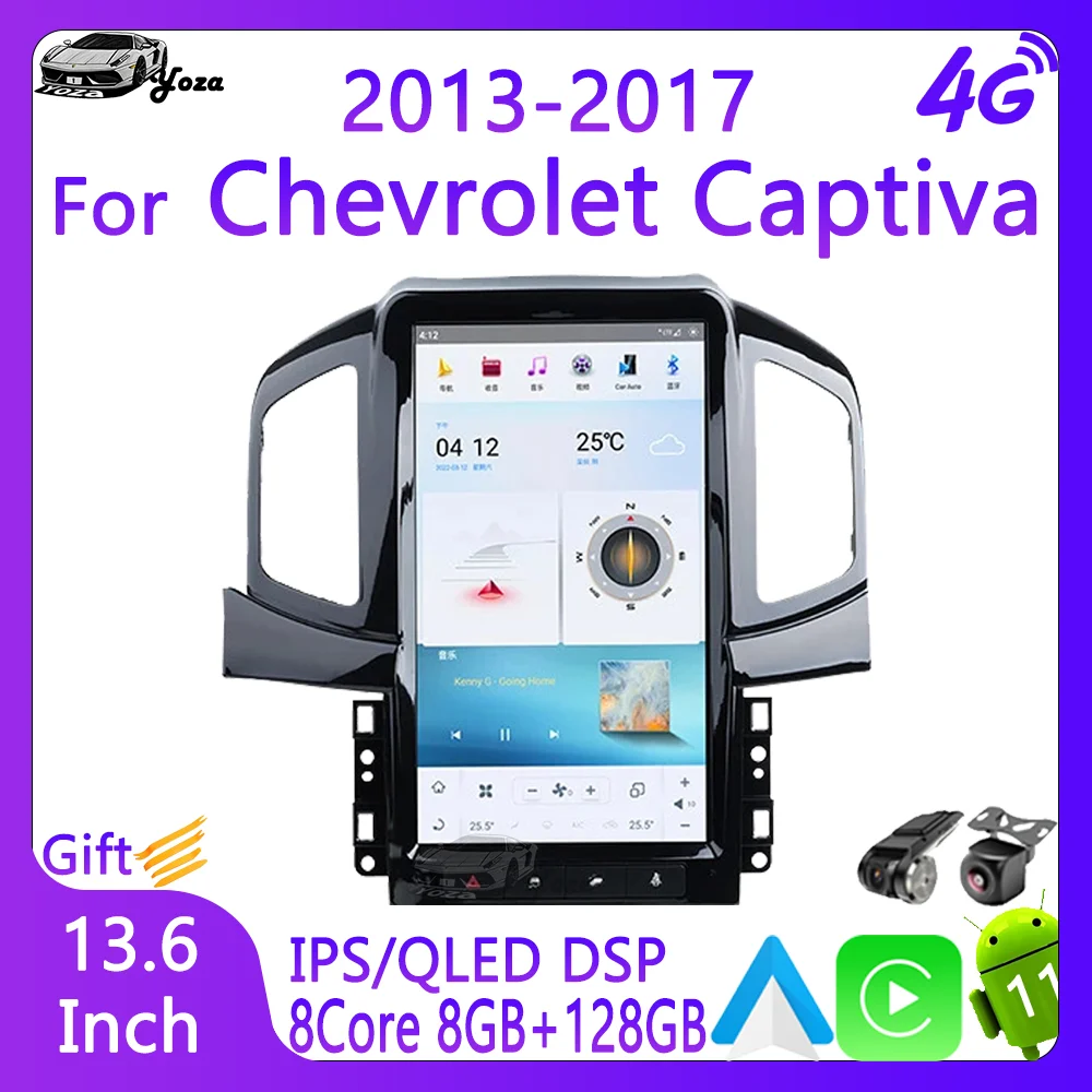

Yoza Carplay Car Radio For Chevrolet Captiva 2013-2017 Qualcomm Android11 Tesla Screen Multimedia Player GPS Navigation WIFI 4G
