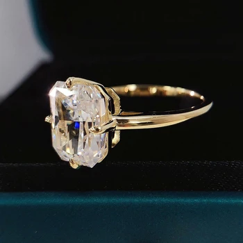 Super Flashing 4CT Radian Cut Moissanite Ring Solid S925 Silver Plated 18K Gold Women's Jewelry Gift 4