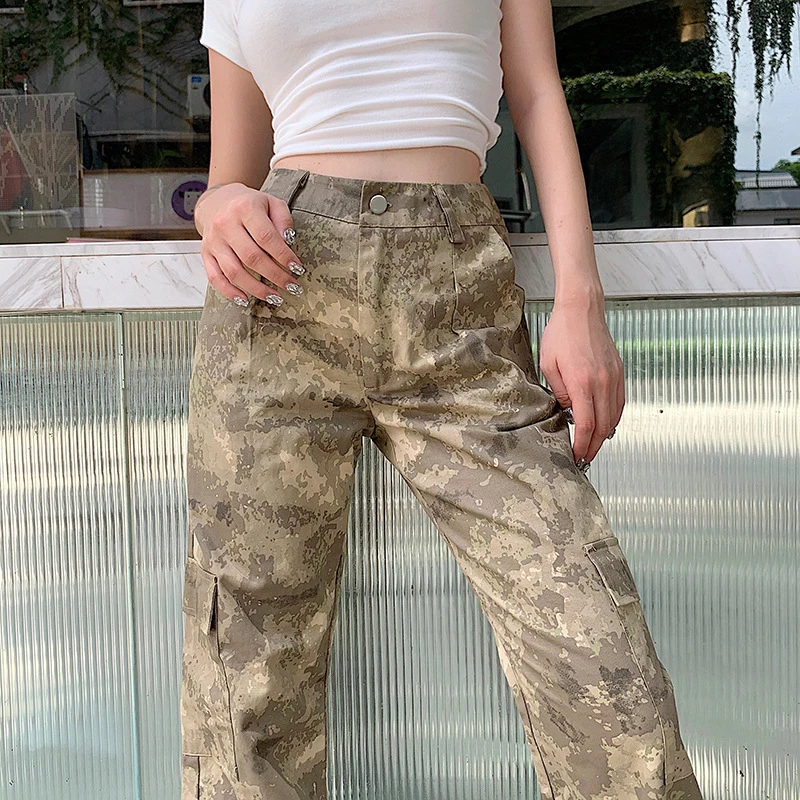 Summer Womens Camouflage High Waist Straight Pants Casual Loose All-match  Streetwear Cargo Pants Trousers Female Fashion Outfits - Pants & Capris -  AliExpress