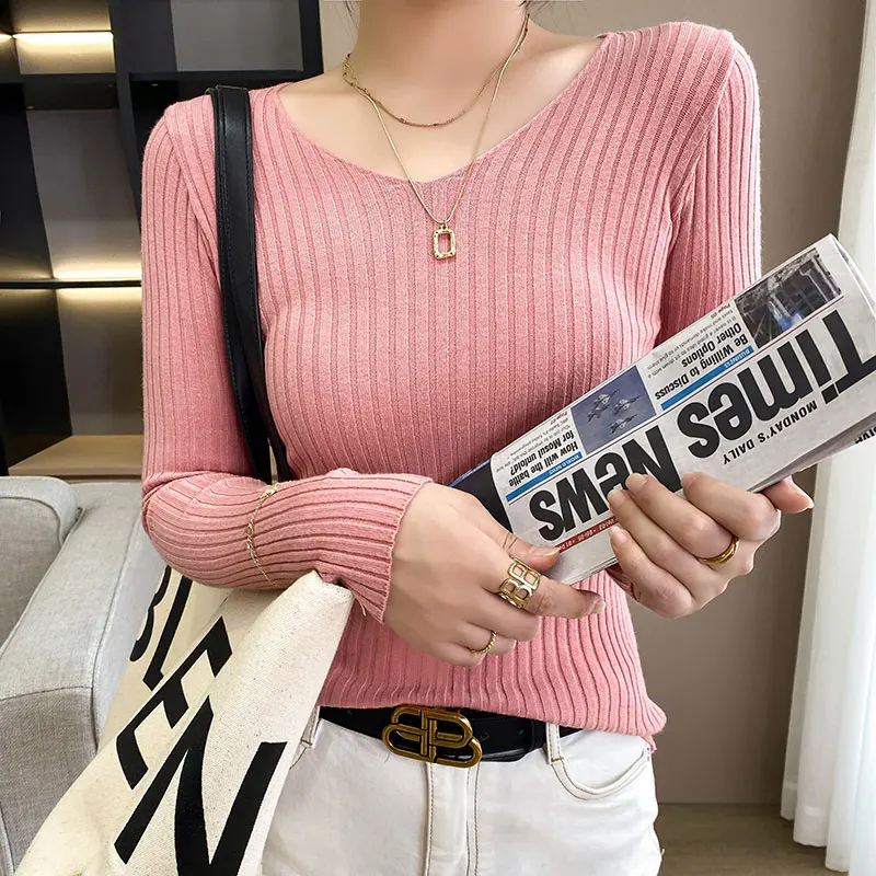 pink sweater 2022 Spring And Autumn New Style Wool Sweater Women's V-Neck Pullover With Solid Color Bottoming Slim Fashion cardigan for women Sweaters