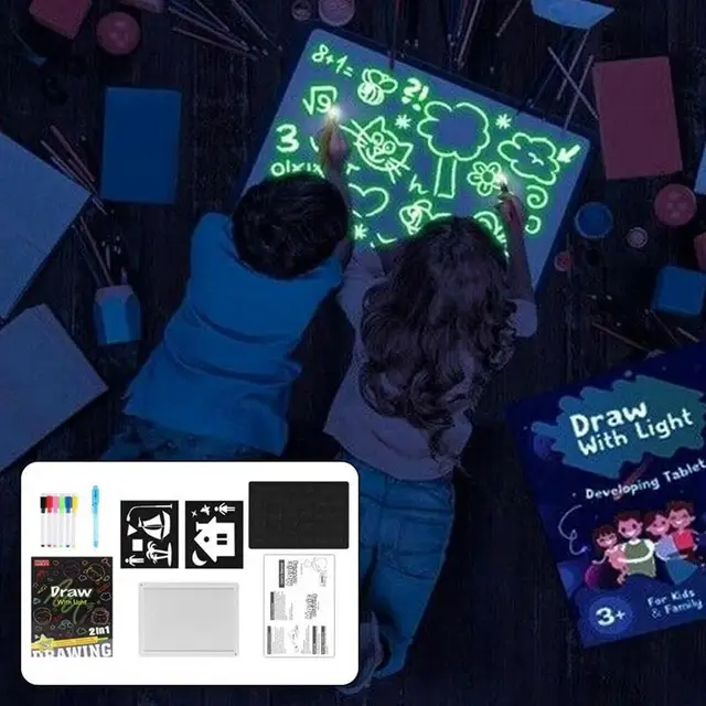 Magic LED Light Drawing Pad Drawing Board For Kids Reusable Doodle Board Portable Learning Educational Toys Toddler LED Drawing 3