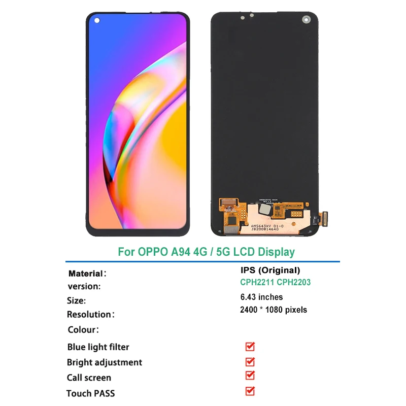 for OPPO A94 5G LCD Display Touch Screen Digitizer Assembly Replacement  CPH2211 A94 5G Screen Display