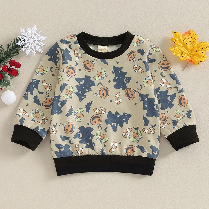 

2023-10-16 Lioraitiin 3M-3Y Autumn Baby Girls Boys Sweatshirt Long Sleeve Crew Neck Hoodie Tree Pumpkin Print Christmas Clothes