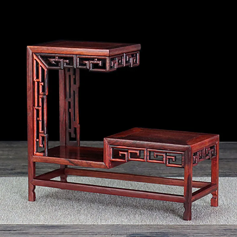 Hongsuanzhi-Wood Carving Teapot Storage Display Shelf, Small Duobao Pavilion, Purple Clay, Chinese Style Decoration, New