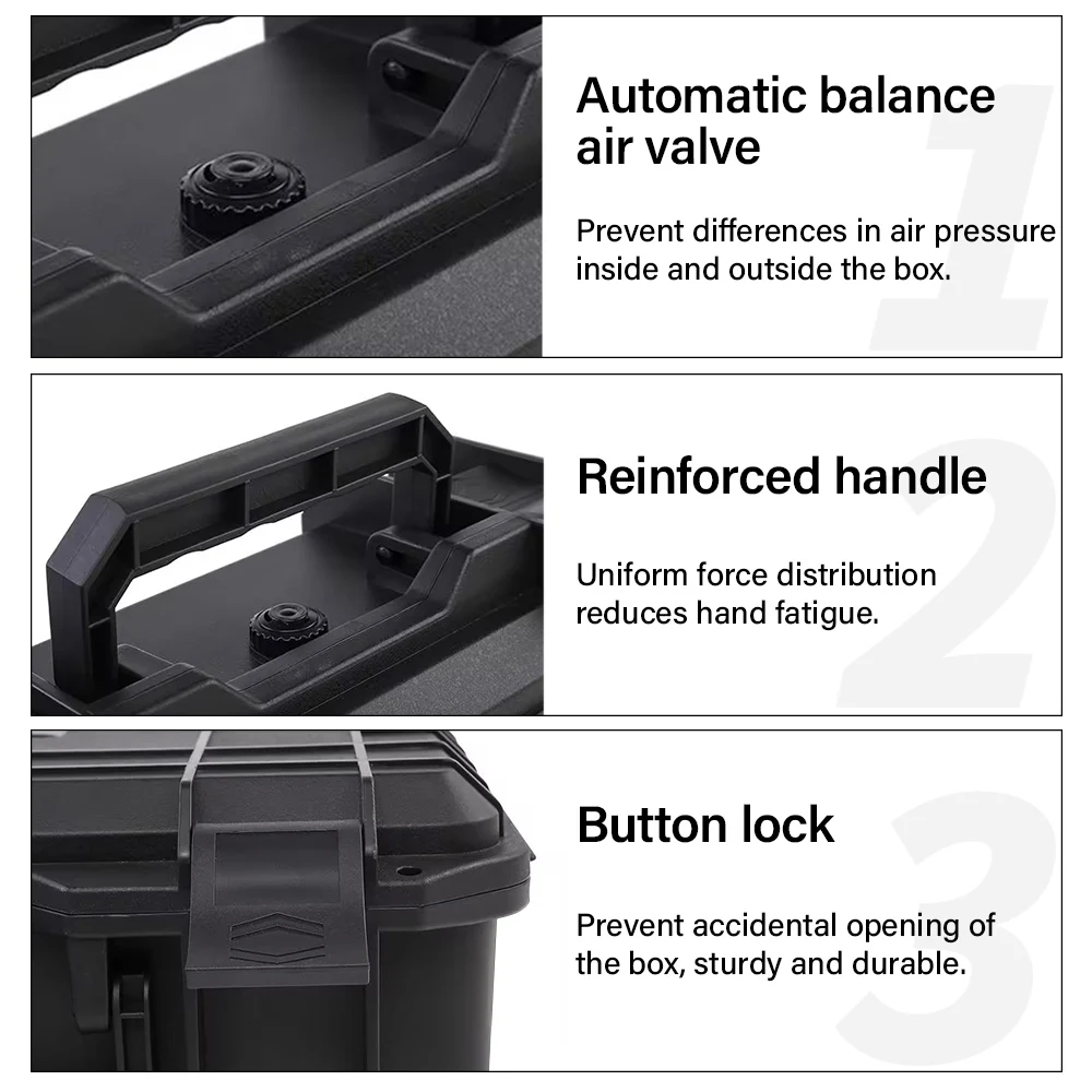 1PC Black Plastic Toolbox 250*200*76mm Shockproof Waterproof Plastic Storage Box PP Material Tote Storage Bag Built-in Sponge 4