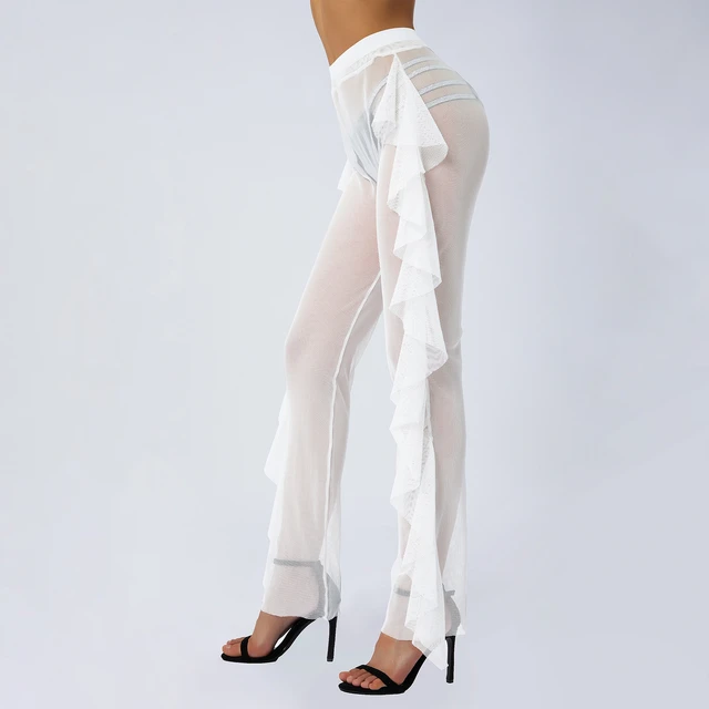Women Transparent Pants Sexy Mesh Sheer See Through Long Pants Casual Loose  Wide Leg Trousers for Daily Life Nightclub Party - AliExpress