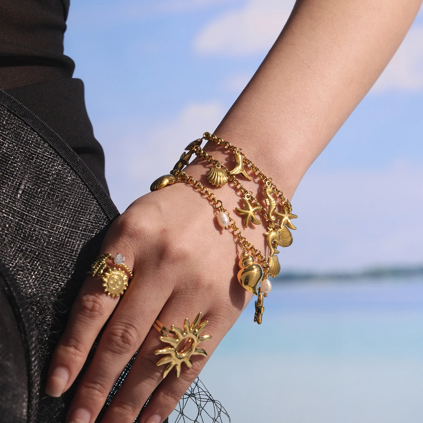 316 Edelstahl Herz-Armband Damenmode Muschel-Elefanten-Anhänger 18K Vergoldetes Handarmband Verblasst Nicht Schmuck – Detail 3