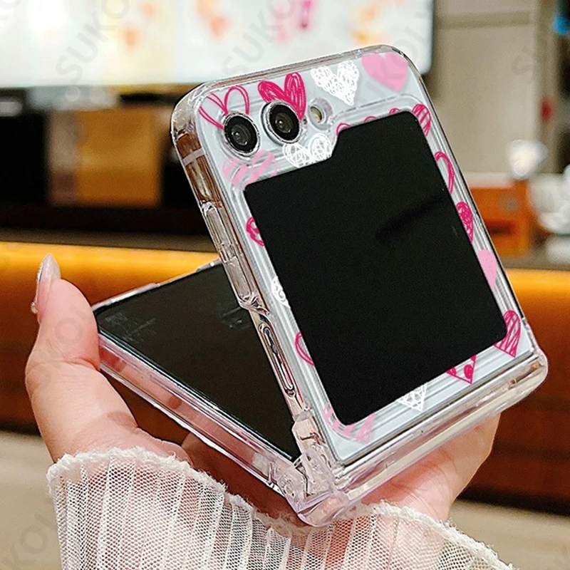 Love Heart Pattern Transparent Hard PC Folding Back Cover for Samsung Galaxy Z Flip Series