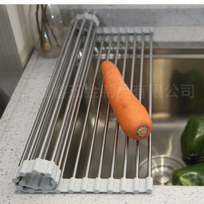 Foldable Sink Drain Rack Kitchen Sink Control Fruit and Vegetable Filter Stainless Steel Insulation Rack Gadget