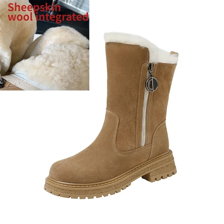 

Winter Sheepskin Wool Integrated Warm Martin Boots Black Brown Plush Cold Resistant Thick Soled Snow Boots Women's Cotton Shoes