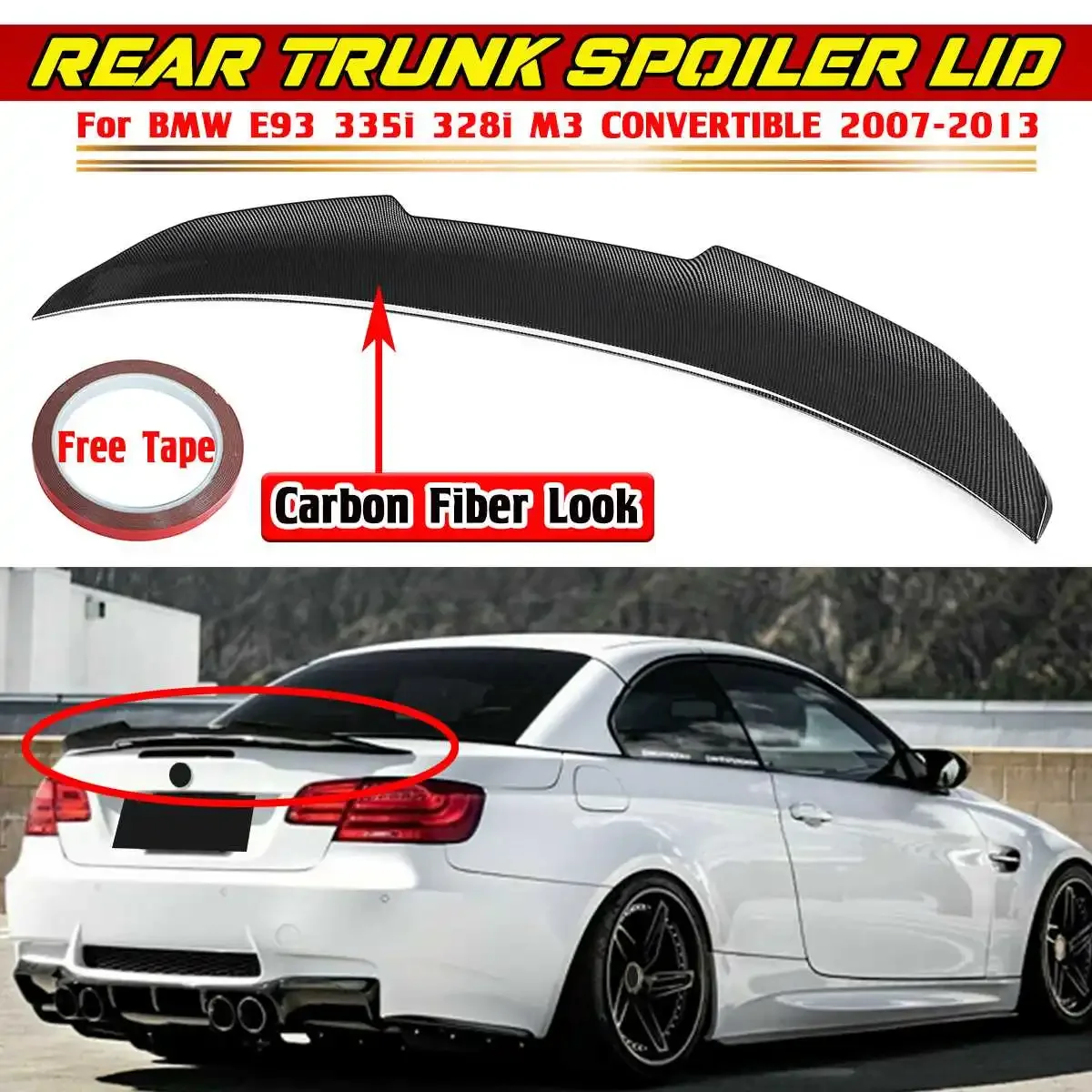 

PSM Style 335i Car Rear Trunk Boot Lip Spoiler Wing Lip For BMW E93 335i 328i M3 CONVERTIBLE 2007-2013 Rear Roof Lip Spoiler