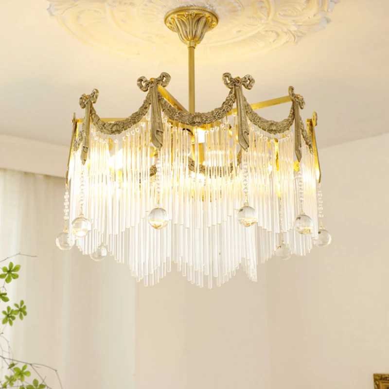 

French retro all copper living room lamp with bow tie tassel crystal lamp