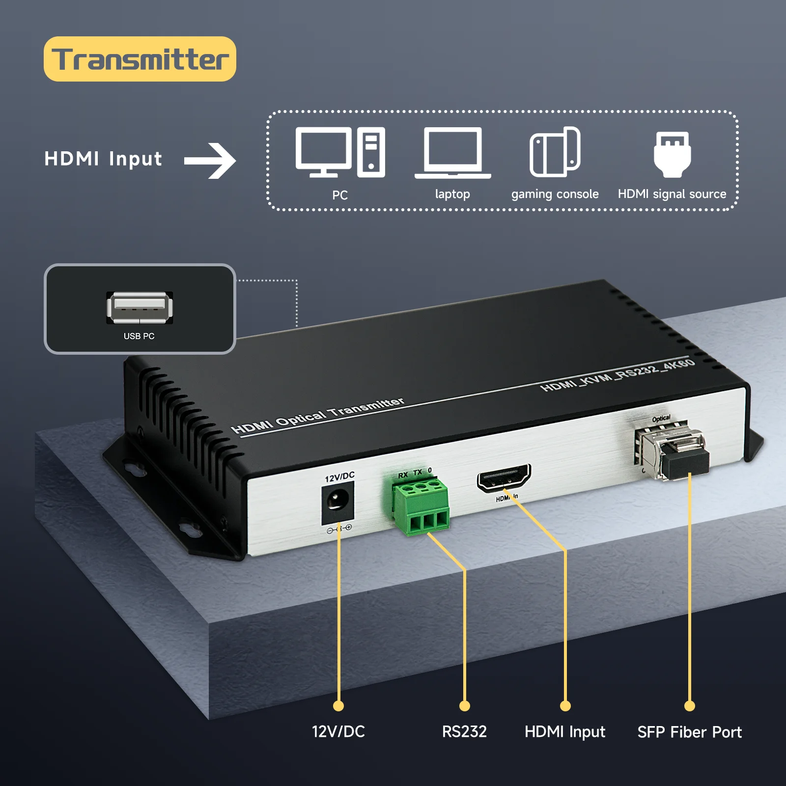 4K 60Hz HDMI Fiber Optical KVM Extender 10KM 4K HDMI USB Video Transmitter Receiver with EDID Keyboard Mouse