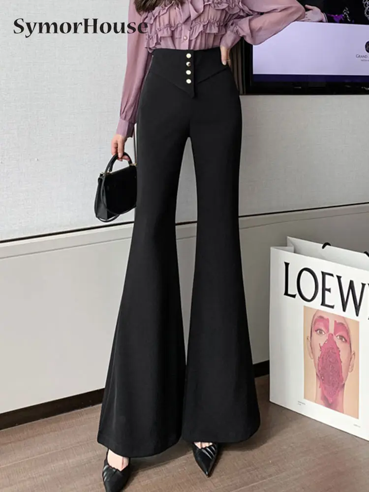 

Spring Autumn Fashion Women Flare Pants Back Zipper Waist Draped Straight Wide-Leg Trousers Femme Vintage Office Lady Suit Pants