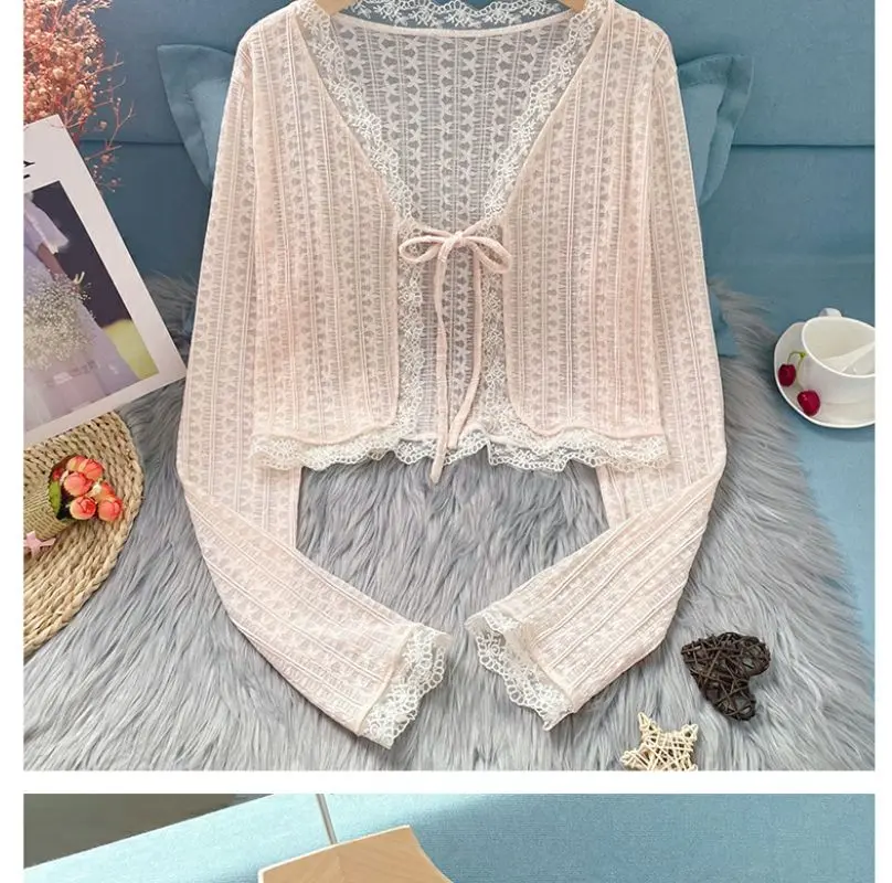 여성용 긴팔 볼레로 레이스 슈러그 단색 오픈 프론트 크롭 가디건 탑, 슬림핏 바디콘, 자외선 차단 암 커버 재킷