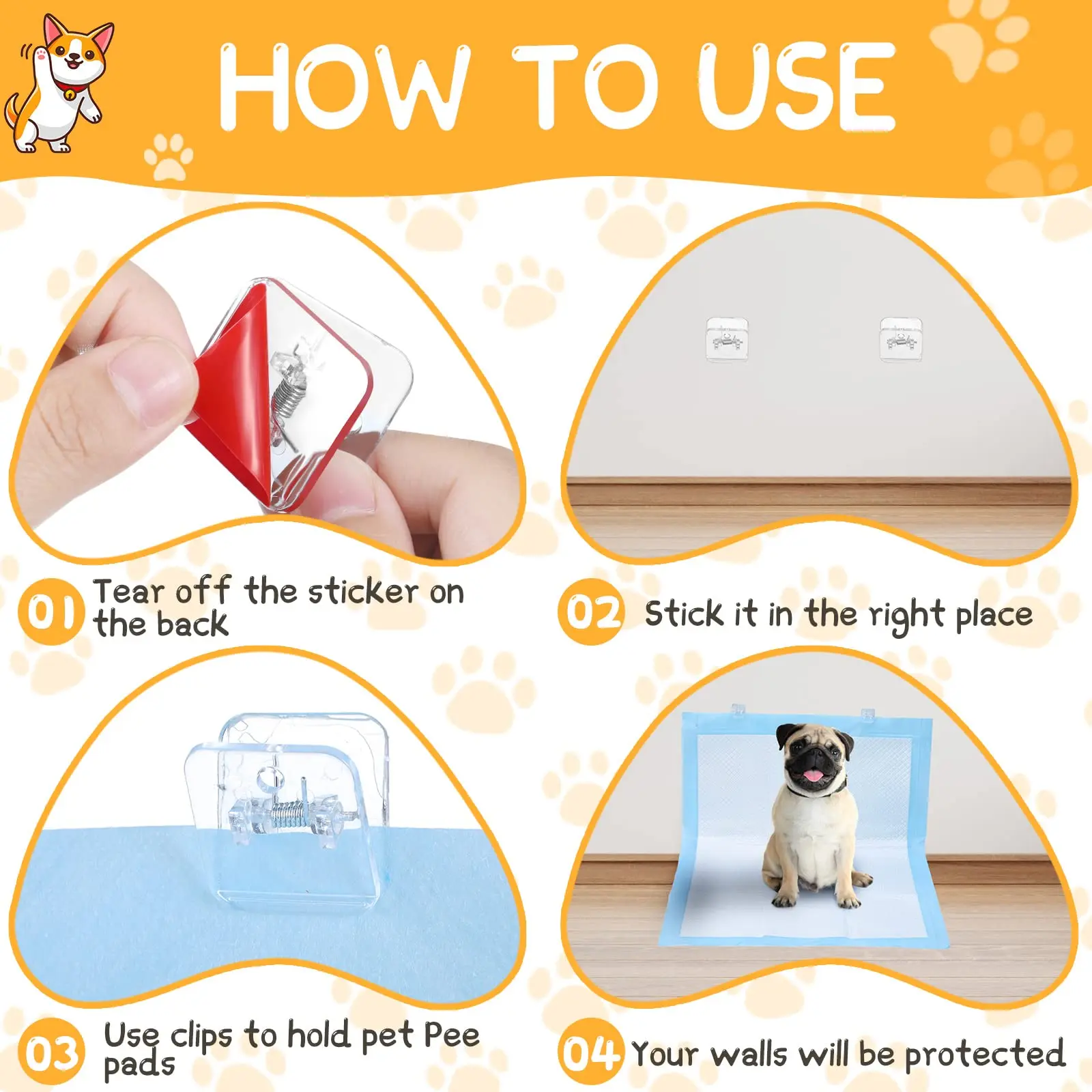 Wall Pee Pad Holder 6/3Pcs Clear Dog Potty Training Pad Holder Invisible Puppy Sticky Pee Wall Clips dog potty pad holder
