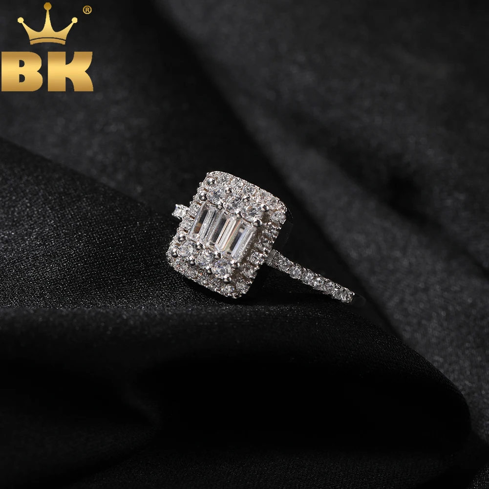 THE BLING KING Baguettecz Rings Iced Out Square Cubic Zirconia Rings Charm Luxury Jewelry Engagement Gift For Women exquisite travel jewelry box women leather square packaging necklace rings earrings storage organizer display gift boxes case