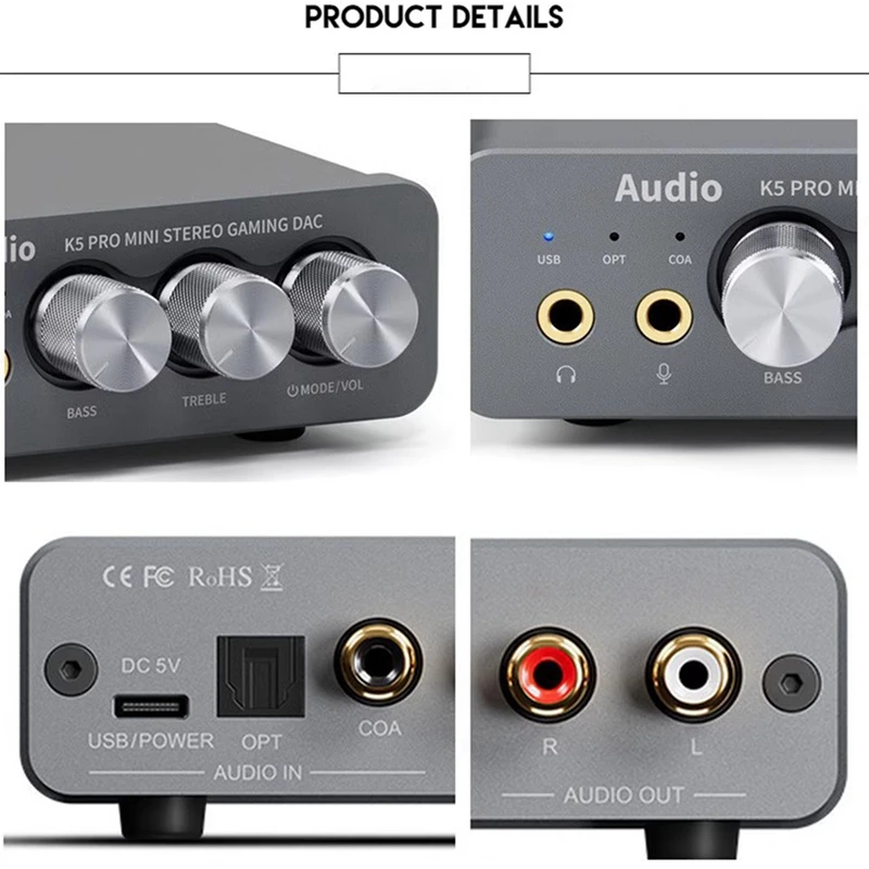 K5pro USB DAC Gaming Headphone Amplifier Digital-To-Analog Audio Converter With Hifi Stereos Replacement Accessories
