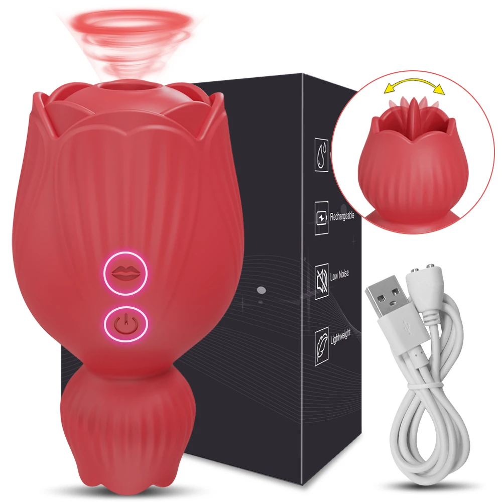 Sucking Rose Tongue Licking Vibrator for Women Clitoris Stimulator Oral Nipple Vacuum Clit Sucker Female Sex Toys for Adults