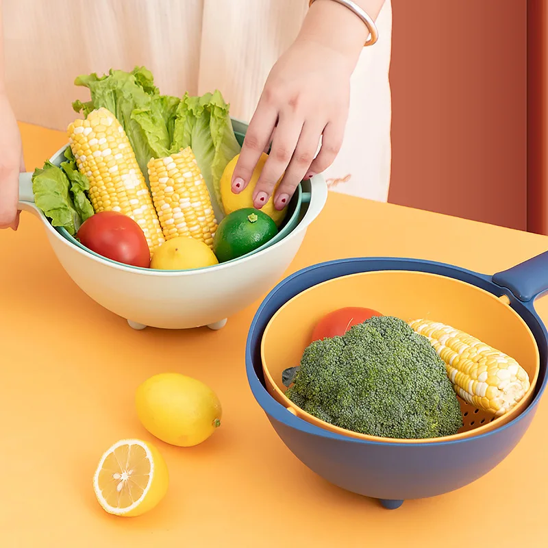 

Hand-held drain basket for washing vegetables multi-function rotating drain basket kitchen supplies rice and fruit wash basin