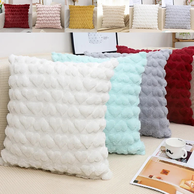 

45x45cm Monochrome Heart Plush Pillow Cover Sofa Throw Square Cushion Covers Living Room Decor for Home