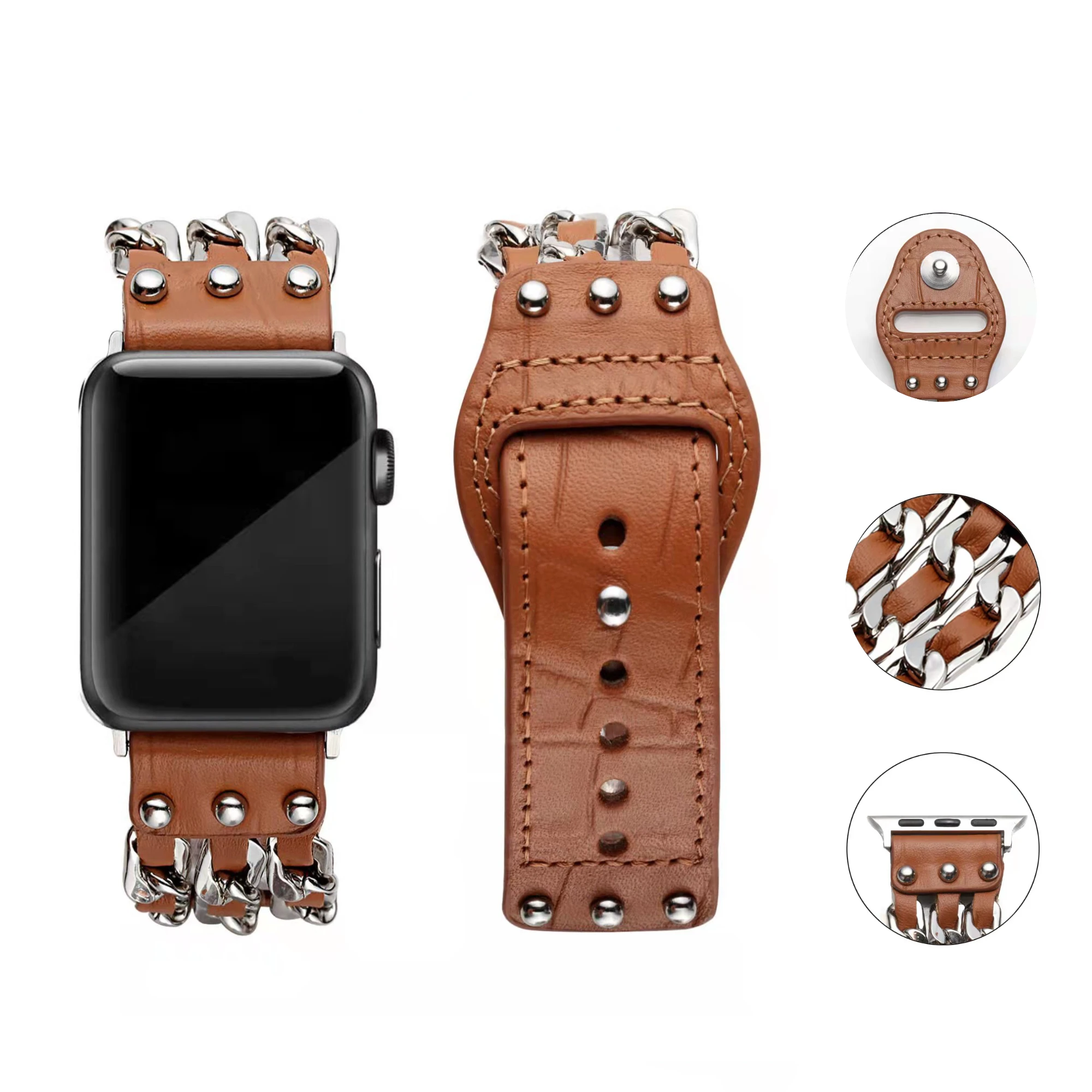 Premium Leather Strap For Apple watch Ultra 8 7 49mm45mm 41mm 6 5 4 SE 44mm 40mm Denim Chain Watch Wristband For iwatch 3 42mm