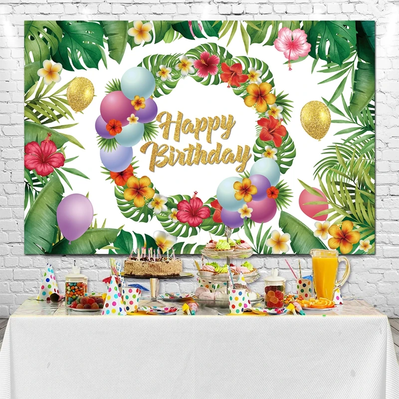 Description Picture 3 of itemHawaii Tropical Photography Backdrop Seaside Flamingo Birthday Party Decoration Background Summer Tropical Theme Party Favors