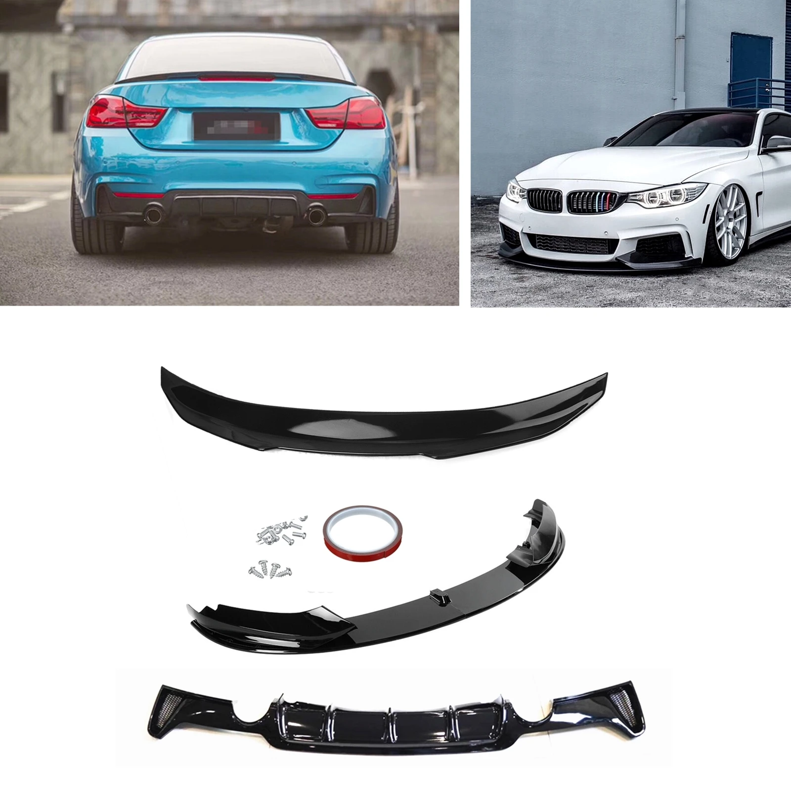 

Для BMW F32 F33 F36 4 серии M Sport 2014-2020 сплиттер переднего бампера, задний диффузор, ПСМ стиль, спойлер для багажника, крыло
