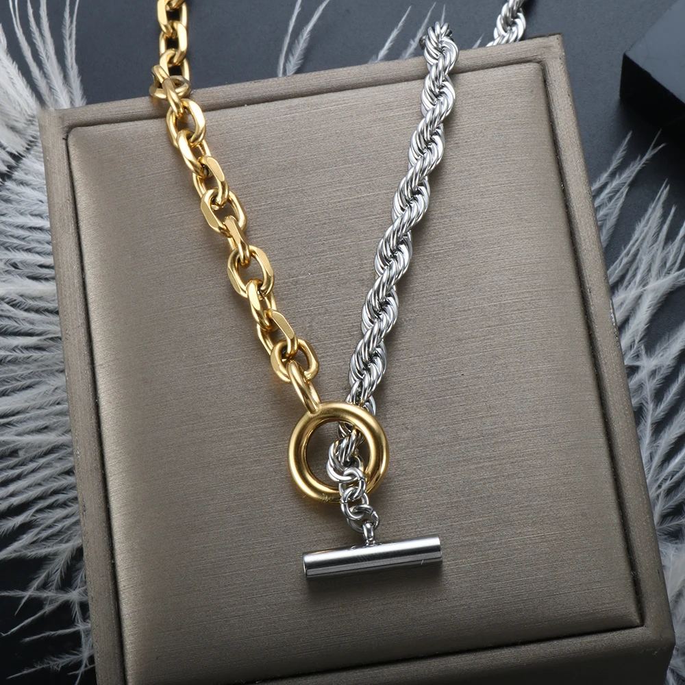 Zmfashion Attiva/Disattiva Collane Con Chiusura Patchwork Misto Twist Stick Collane Con Cerchio Collegato Per Uomo Donna Coppia Catena Girocollo Gioie