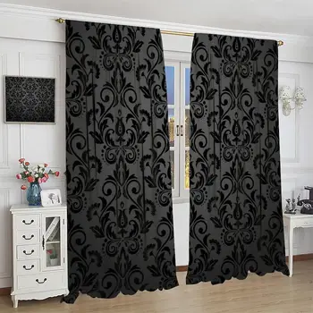 Victorian Black Damask Curtains 1