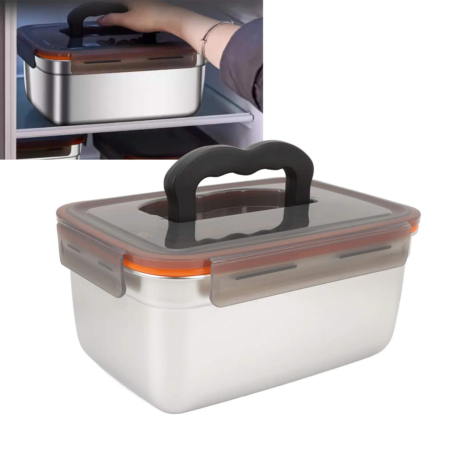 304 Stainless Steel Food Storage Container Metal Sealed Lunch Box with Handle for Home Refrigerator  Metal Food Container