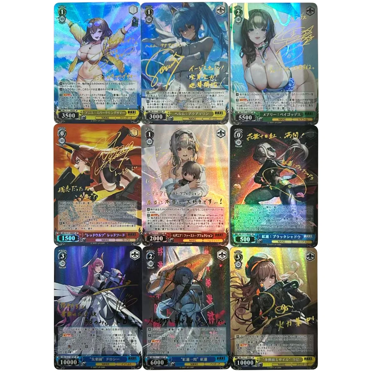 9Pcs/set Nikke The Goddess of Victory Anime Girl SP Gold Hot Signature Flash Card Self Made Game Anime Collection Card Gift Toy