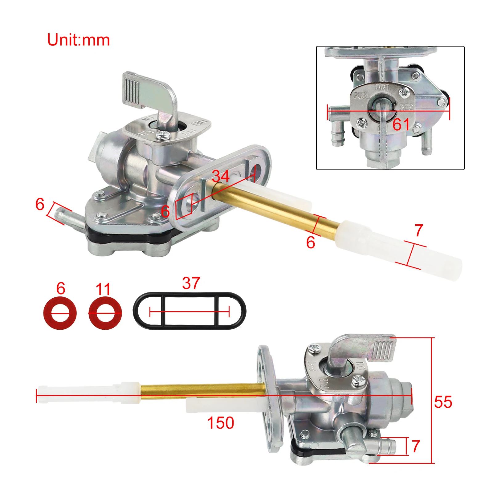 34mm Fuel Vavle Petcock Shut Off Tank Switch for Suzuki Quadsport 80 LT80 LT80 LTZ400 Z400 LTZ250 LTF300F King Quad GSF600 ATV