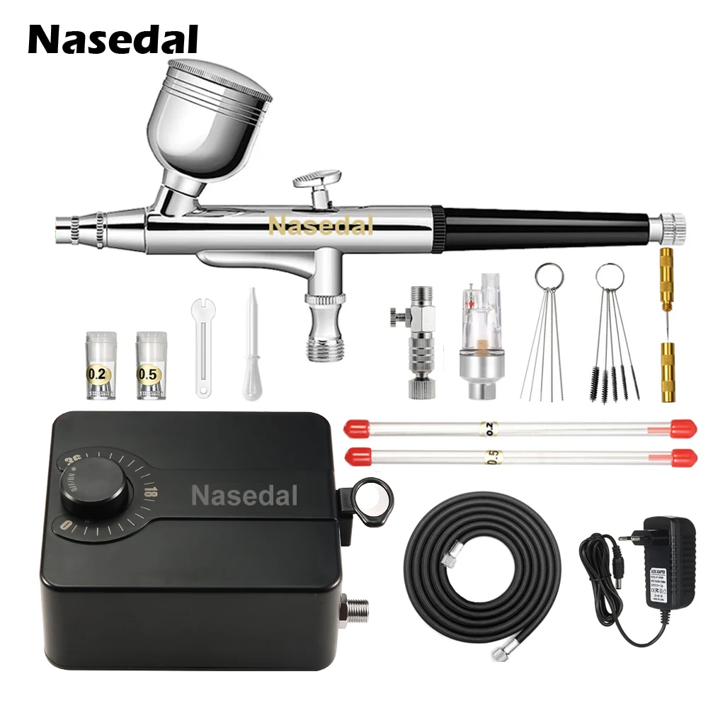 Nasedal Airbrush Compressor Pistola A Spruzzo A Doppia Azione Kit Aerografo Da 0.3Mm Per Aerografo Per Unghie Per Modello Cake Car Painting