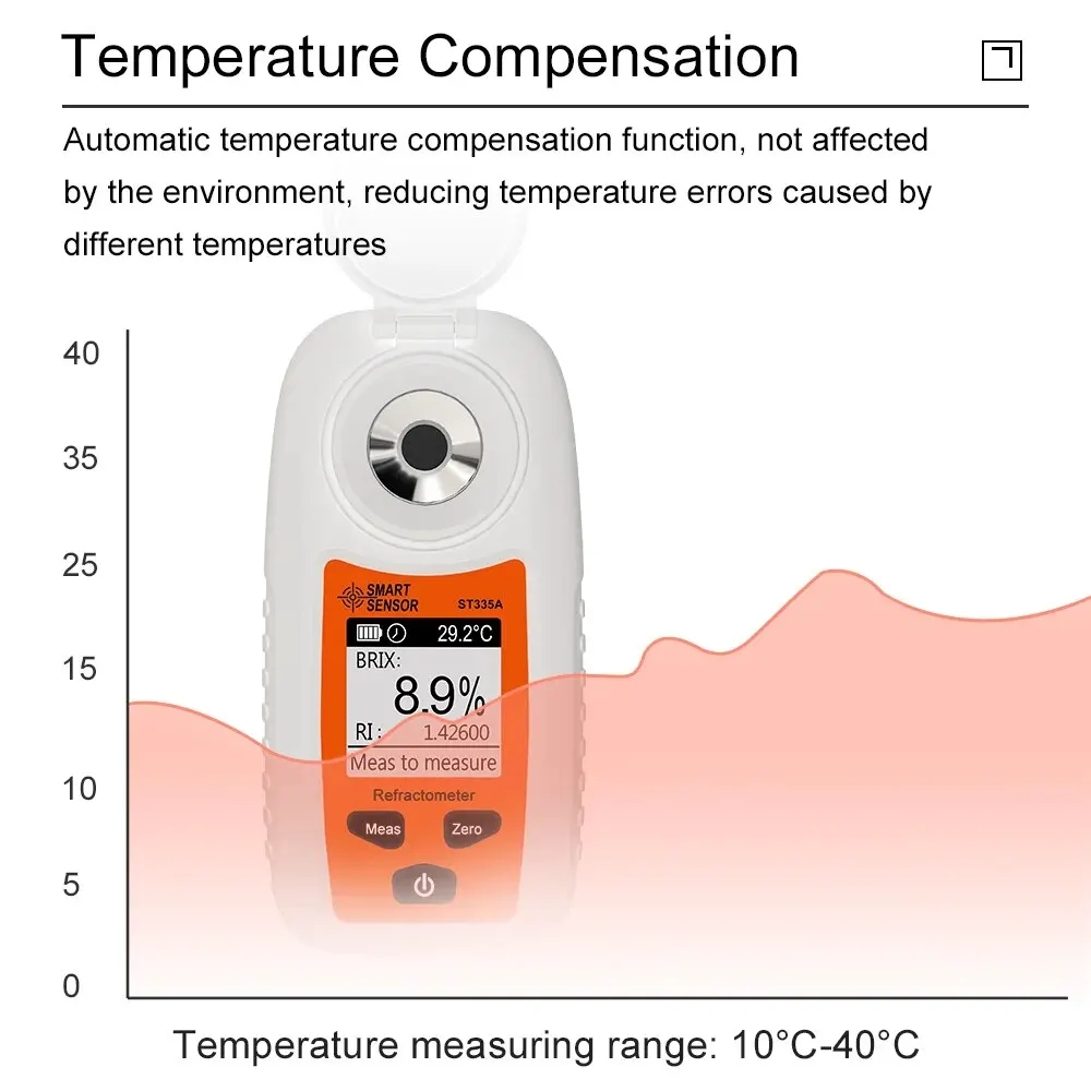 SMARTSENSOR LCD Digital Refractometer Brix Meter Fruit Juice Beverage ATC Sugar Content Measuring Instrument 0-35% Saccharometer Hand Held Liquid Refractometer