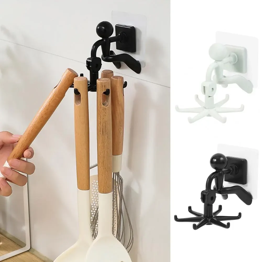 

1/2PCS 360 Degrees Rotatable Wall Hanger Multi-Purpose Self-Adhesive 6 Hooks Kitchen Utensil Hanging Storage Rack Kitchen Gadget
