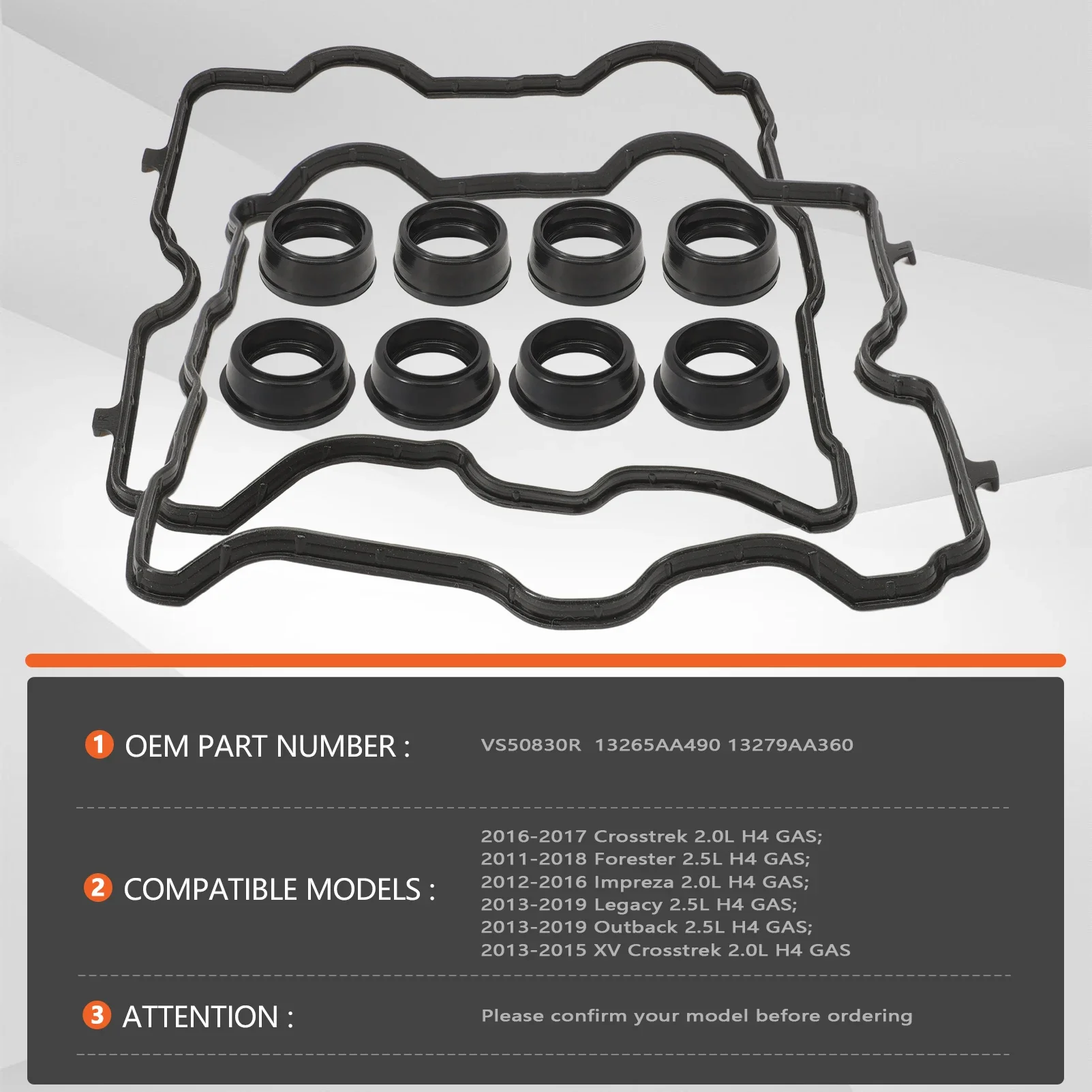 Engine Valve Cover Gasket Set VS50830R 13279AA360 For Subaru Vehicle-Crosstrek 2.0L H4 GAS 11-18 Forester 2.5L H4 GAS