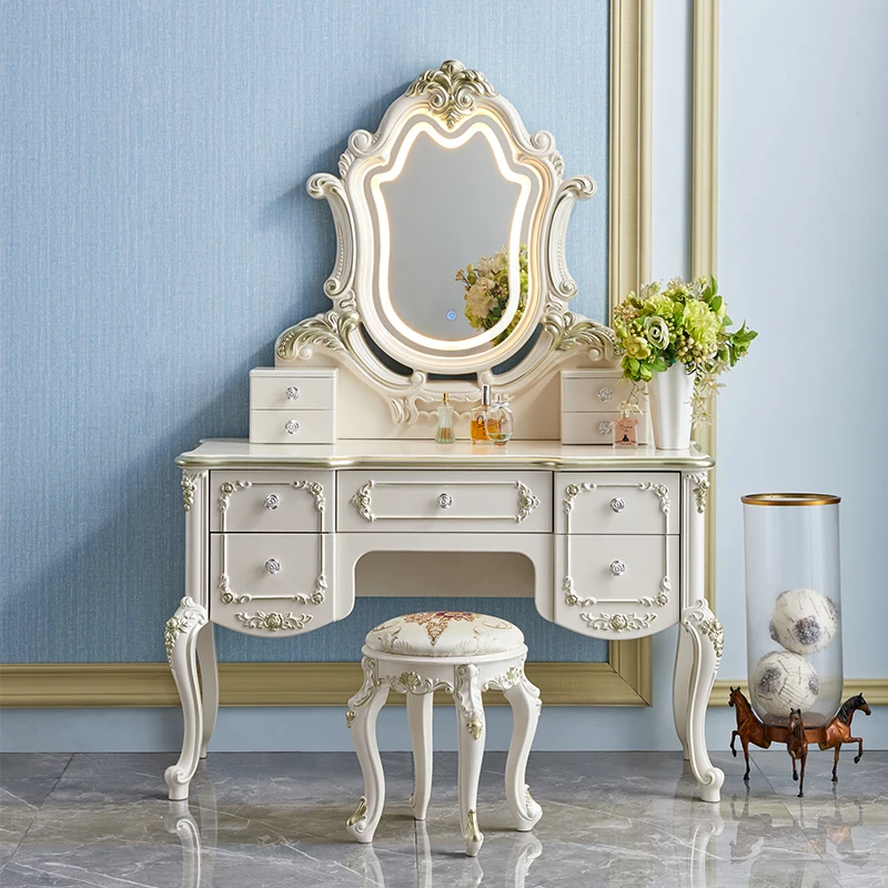 

White Mirrors Dressing Table Girls Bedroom Wooden Drawer Dressing Table Storage Living Room Tavolo Da Trucco Furniture Set