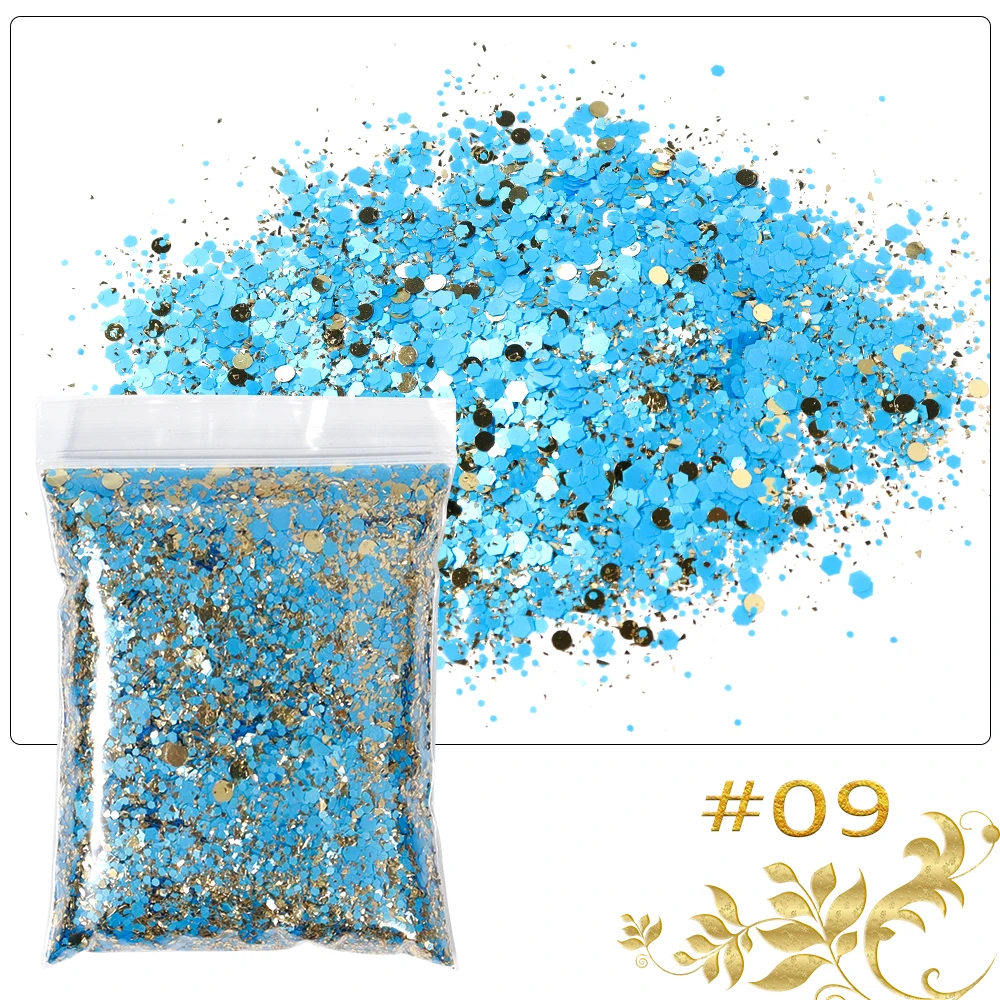 Nail Glitter 50g/bag Holographic Chunky Princess Series Gold Cosmetic Craft for Epoxy Resin Nail Sequins